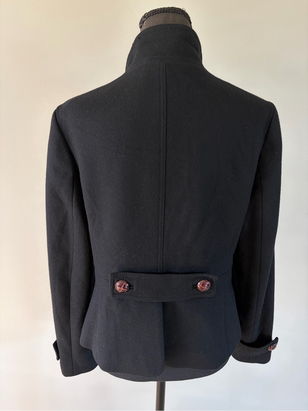 Banana Republic Black Stand-Neck Wool Blend Peacoat size M - Picture 5 of 13